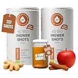 Hansegrün - 2x Bio Ingwer Zimt Shots (60 Stk.) - Veganes Superfood-Pulver für Immungsystem¹ & Energiestoffwechsel³ - Ceylon Zimt, Apfel, Nelke & Acerola - 100% echte Zutaten zur täglichen Zubereitung
