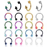 DIVINA VITAE 20 Stück Hufeisen Piercing 16G Nasen Septum Ring Schmuck Hufeisen Ring Nasenring Hoop Ohrring Nasenring Ring Lippen Hufeisenringe Chirurgenstahl Retainer Damen Herren