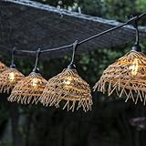 Lumisky Lichterkette Außen anschließbar 82m mit 200er LED Filament E27 Warmweiß HAWAII LIGHT Lampenschirm Polyrattan Boho