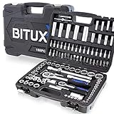 BITUXX 108 Teiliges Werkzeugkoffer Knarrenkasten Werkzeugset Werkzeugkasten Ratschenkasten Steckschlüssel Bit Sechskant Werkzeug Set