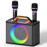 Karaoke Maschine mit 2 Kabellosen RGB-Mikrofonen – 5200 mAh Karaoke mit 10 RGB-Modi, unabhängiges Bedienfeld, 13-Stunden-Wiedergabe, Hi-Fi-Sound, Karaoke unterstützt AUX/USB/TF-Karte/USB/Coax