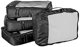 Amazon Basics Packwürfel Set für Koffer, Reise Organizer, Reißverschluss, 4 Teilig, Mittelgroß, Schwarz