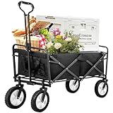 Merax Bollerwagen Faltbar Handwagen mit verstellbare Griffe, Gartenwagen Transportwagen mit Getränkehalter, Strandwagen Picknickwagen für Alle Gelände, 360°-Rotation des Vorderrads, bis 120kg, Schwarz