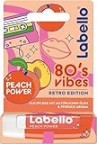 Labello Peach Power 80's Vibes Retro Edition, duftender Lippenpflegestift mit natürlichen Ölen und Pfirsicharoma, pflegender Lippenbalsam mit zartem Glanz (4,8 g)