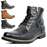 JXpxbao Herren Motorrad Stiefel Schnürstiefel Boots Klassische Chukka Biker Freizeitschuhe (Schwarz,39)