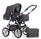 dein_babyladen Kombi-Kinderwagen Flash 2 in 1 inkl. Sportsitz und umfangreichem Zubehör in Anthrazite-Grün-Dekor