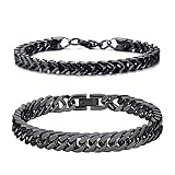 2 StüCke Herren Edelstahl Armband,Herren Armband Edelstahl Panzerkette,19cm/21cm Edelstahlarmband FüR Herren, Herren Silber/Schwarz ArmbäNder (23CM, Schwarz)