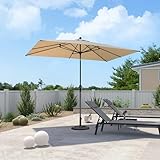 PURPLE LEAF Aluminium Sonnenschirm 270 x 180 cm, Balkonschirm mit Kurbel und neigbar, rechteckig Gartenschirm Marktschirm, Sonnenschutz, für Schwimmbäder, Terrasse, Beige