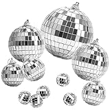 LoQuick 11Stück Disco Spiegel Ball, Silber Hängekugel Spiegelkugel Discokugeln Mirrorball Glänzende Disco Ball für Weihnachtsbaum Hochzeit Geburtstagsfeier Dekoration Lichteffekt(8/6/4/2cm)