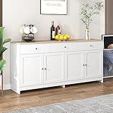 Ymkua Sideboard, Buffetschrank, Kommode für Wohnzimmer und Esszimmer, Aufbewahrungsschrank mit 4 Türen und 3 Schubladen, Moderner Wohnzimmerschrank, 160x37x75 cm, Holz und Weiß
