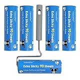 Fusselroller Extra Stark, 16 cm Breite – Großer Fusselentferner für Hunde- und Katzenhaare, Kleidung & Möbel, 90 Blatt (1 Griff + 4 Ersatzrollen)