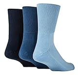 IOMI Footnurse – 3er-Pack Unisex extra breite Bambus-Diabetiker-Socken | 4 Größen | für geschwollene Füße und Beine | glatte Zehennaht | gepolsterte Füße, blau, 43-46