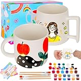 Vuxava DIY Tassen Bemalen Set – Keramik Becher zum Selbstgestalten – Porzellan Bemalen mit Farben & Pinseln – Kreatives Bastelset für Kinder & Erwachsene – Geschenkidee für Geburtstag & Weihnachten