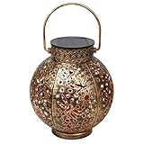 FREEPOWER Solar Laternen für Außen, Wasserdichte LED Lampen mit Metallgehäuse, Hängend/Stehend & Warmweißes Flackerlicht, Gartenbeleuchtung, Groß, Höhe 18cm