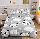 QBIDCSX Bettwäsche 155x220 Bettbezug Set 3teilig Panda Bettbezug mit Reißverschluss, Weiche Angenehme Mikrofaser Bettwäsche-Sets für Erwachsene Jugendliche Kinder + 2 Kopfkissenbezug 80x80 cm