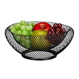 Relaxdays Obstschale Metall, runder Obstkorb, doppelwandig, HxD: 10 x 25 cm, Drahtkorb für Früchte & Gemüse, schwarz