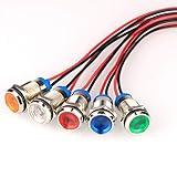 Gebildet 5 Stück 10mm AC/DC 12-24V LED Metall Kontrollleuchte Wasserdichte Signallampe mit Draht