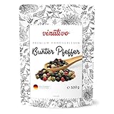 vinativo Bunter Pfeffer – ganz – 500g – Premium Qualität – Pfefferkörner von schwarzem, weißem, grünem Pfeffer und rote Beeren – für die Mühle geeignet