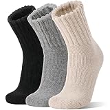 Sandsuced Merino Wolle Socken für Damen Herren Warme Thermosocken Dicke Arbeitssocken Wollsocken Atmungsaktive Geschenke Wintersocken 3 Paar (Schwarz/Grau/Beige, M)