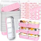 KAHEIGN 50Pcs Kuchen Kastenform Alufolie Backformen, 200ml Alufolie Muffinförmchen mit Deckel und wiederverwendbaren Löffel für Cupcake Kuchen, Rechteckige Backformen zum Einbacken