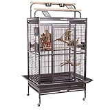 Montana Cages | Vogelvoliere Papageienkäfig Hacienda Play, für kleine- & mittelgroße Papageien, inkl. Freisitz, 4 Lenkrollen, 4 Edelstahlnäpfe, Antik Edition, ca. 91 x 71 x 181 cm