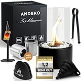 ANDEKO® Bioethanol Tischkamin Premium Tischfeuer | Ethanol Kamin inkl. weiße Dekosteine und XXL Brennkammern | Bio Ethanol Tischkamin Indoor & Outdoor | Bioethanol Kamin | Tisch Kamin | Balkon Deko