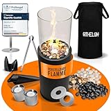 ATHELON® Ethanol Kamin [80x26x26cm] - Bioethanol Standkamin mit Langer Brenndauer & verstellbaren Flammen - Feuersäule inkl. Abdeckhaube & 3 Deko-Steine-Sets [Outdoor & Indoor]