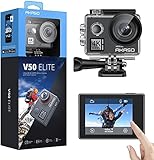 AKASO Action Cam 4K60FPS 40M Unterwasserkamera 20MP WiFi Action Kamera mit Touchscreen EIS mit 8X Zoom Sprachsteuerung Fernbedienung Zubehör Kit Sportkamera (V50 Elite)