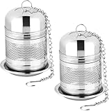ZPUFAW 2er Set Teekugel Teefilter, Mit Untersetzer Und Kette, 304 Edelstahl, Feinmaschiger Teefilter, Wiederverwendbare Teekugel