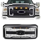 EOMD Frontstoßstangengitter, kompatibel mit 2011–2016, F250, F350, F450, F550, Super Duty W/DRL & Blinker, mattschwarz (ohne Mittelemblem)