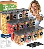 Homhut Vorratsdosen mit Deckel Luftdicht, 12er Vorratsbehälter mit Deckel, Aufbewahrungsbox Küche Aufbewahrung, Luftdichte Vorratsdosen, Vorratsdose für Mehl Zucker Müsli