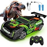 Ferngesteuertes Auto ab 3 4 5 6 Jahre, Dinosaurier Spielzeug mit Licht und Musik, 15KM/H 1/16 Ferngesteuerter Dinosaurier mit 2Akku 1 Stunde Spielzeit, 2.4GHz Fernsteuerung Auto Drift Car für Kinder