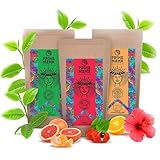 Dreierpack Guayusa Pachamama | Guayusa Pachamama Energia, Citrus und Pure | Traditioneller Guayusa-Tee, mit Zitrusfrüchten und mit Guarana | Bio Ilex guayusa | Natürliches Koffein | 1250g | 1,25kg