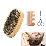 Bartkamm,BartbüRste Set,BartbüRste mit Wildschweinborsten,Comb Set,Bartschere,Bartschere,Bartkamm aus Holz,BartbüRste,Bartkamm Set,Taschen BartbüRste,Wildschweinborsten und Comb Set,3pcs
