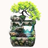 Zimmerbrunnen mit LED Beleuchtung, Grüne Pflanze Brunnen Springbrunnen Gartenbrunnen Deko Tischbrunnen mit Wasserfall, 18 * 15 * 30cm