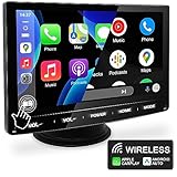 ‹VERBESSERT› URVOLAX Wireless Apple Carplay Android Auto, 7 Zoll HD IPS Tragbares Touchscreen Carplay Display, Car Play Monitor Unterstützt Bluetooth 5.0/AUX/FM/GPS Navi/Airplay/Mirror Link 12-24V