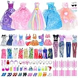 100 Stück Puppenkleidungszubehör kompatibel mit Barbie-Puppe, Prinzessinnenkleider, Tops, kurze Ärmel, Bademode, modischer Rock, Riemchen, Kleiderbügel, Tasche, Schmuckschuhe für 29,2 cm große
