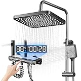 Koeutoze Duschkopf Set, Duschsystem mit LED, Duschbrause Regendusche 27 X 20cm, Duschkopf Handdusche, Zusatzdüse und Armatur, einstellbare Duschsäule mit Stimmungslicht, Höhe verstellbar 69-103cm