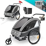 KESSER® Kinderfahrradanhänger Sport-RX 2in1 Jogger & Buggy 5-Punkt-Gurt Sicherheitsgurt 360° Vorderrad Kinderfahrradanhänger Reflektoren für 1-2 Kinder (max. 40 kg) Getränkehalter & Smartphonefach