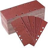 Sruhrak 50 Stück 93 x 230mm Schleifpapier Set, 40/60/80/120/240 Körnung Rechteckiges Schleifpad mit Klettverschluss 8 Löcher Schleifblatt für Rechteckschleifer Bosch-Schleifer