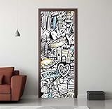 Türtapete Selbstklebend Türaufkleber Comic Graffiti Türfolie 90X200 cm 3D Fototapete Türposter PVC Wasserfest Türbilder Wandtattoo für Schlafzimmer Bad Wohnzimmer Tür Dekoration Abnehmbar -DS1260
