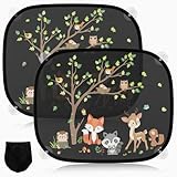 2 Stück Sonnenschutz Auto Baby mit UV Schutz, Sonnenblende Auto Kinder 45x36.5 cm mit 8 Saugnäpfen und Süßen Tier (Waldtiere)