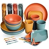 Sour Lemon Camping Geschirr Set, 52 Teiliges Unzerbrechliches Geschirr Set, Unzerbrechlich Picknick Geschirr Sets für 4 Personen Picknick mit Tellerset, Schüssel, Becher, Besteck