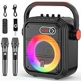 JYX Karaoke Maschine mit 2 kabellose Mikrofones, Tragbaren Bluetooth Lautsprecher mit RGB-Licht Unterstützt TF/USB, AUX,FM,Rec,TWS, Karaoke Anlage für Karaoke, Party, PA-System für Erwachsene/Kinder