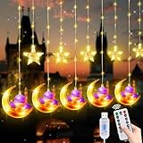 Ramadan Lichterkette,120 LED Ramadan Licht Stern 3m Ramadan Eid Dekoration Muslim led beleuchtung Fenster Lichtervorhang mit Sterne Mond und Schloss Ramadan Deko Licht für Außen Innen USB 8 Modi