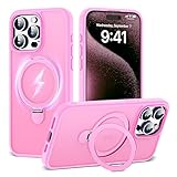 TIANLI Schutzhülle für iPhone 15 Pro Max mit magnetischem Ringständer [kompatibel mit Mag-Safe] [militärischer Fallschutz] Stoßfeste, durchscheinende Handyhülle für iPhone 15 Pro Max 6,7 Zoll, Rosa