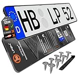 Kennzeichenhalter Rahmenlos Nummernschildhalterung 520x110mm inkl. 8 Schrauben [dezent & sicher] rahmenlose Kennzeichenhalterung Auto Nummernschildhalter Kennzeichen Halterung pkw schwarz 2 Stück