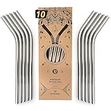 Nature Nerds - wiederverwendbare Edelstahl Trinkhalme (10 Stück + Reinigungsbürste) Strohhalme, Trinkröhrchen - plastikfrei verpackt - (gebogen)