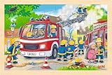 goki 57318 – Einlegepuzzle Feuerwehreinsatz aus Holz – 24-teiliges Kinderpuzzle mit Einsatzfahrzeug, ca. 30 cm breit, ab 3 Jahren
