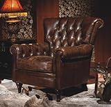 Phoenixarts Sessel Chesterfield Ledersessel Vintage Design Ohrensessel Leder Lounge ClubSessel (Braun 449)